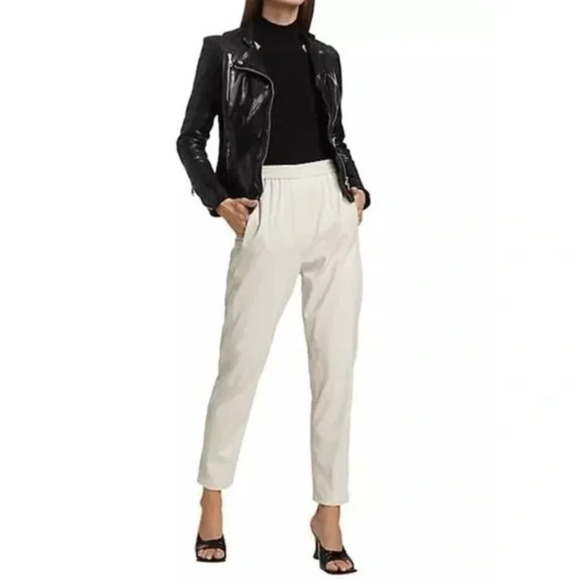 NWT 7 for All Mankind Faux Leather Pull-On Joggers Pants Women's Cream Size L - Picture 1 of 10